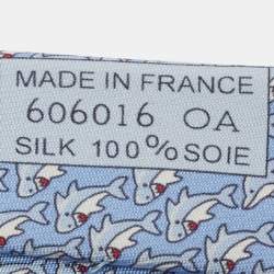Pre Owned Hermes Light Blue Dolphin Printed Silk Tie