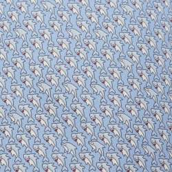 Pre Owned Hermes Light Blue Dolphin Printed Silk Tie