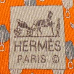Pre Owned Hermes Orange Horse Printed Silk Tie