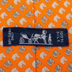 Pre Owned Hermes Orange Horse Printed Silk Tie