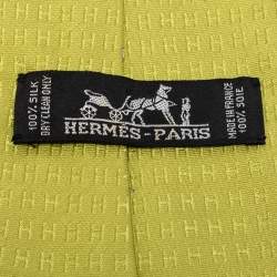 Hermes Green H Pattern Silk Tie