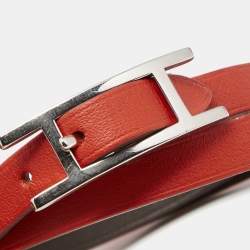Pre Owned Hermès Behapi Orange Leather Palladium Plated Double Tour Reversible Bracelet M