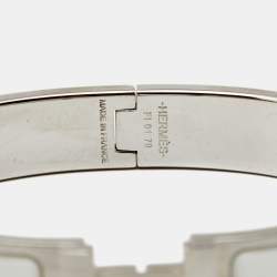 Pre Owned Hermes Clic HH White Enamel Palladium Plated Bracelet