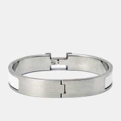 Pre Owned Hermes Clic HH White Enamel Palladium Plated Bracelet