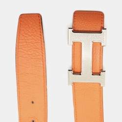 Hermes Orange/Noir Togo and Chamonix Leather H Guillochee Reversible Belt 110 CM