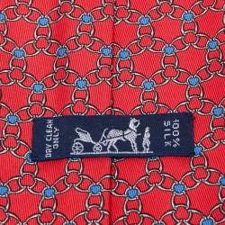 Pre Owned Hermès Red Equestrian Chain Link Print Silk Tie