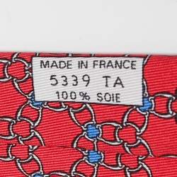 Pre Owned Hermès Red Equestrian Chain Link Print Silk Tie
