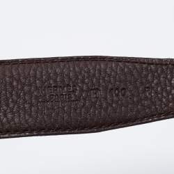 Pre Owned Hermes Noir/Chocolat Box and Togo Leather H Buckle Reversible Belt 100 CM