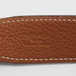 Pre Owned Hermes Noir/Gold Chamonix and Togo Leather H Buckle Reversible Belt 95 CM