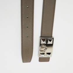 Pre Owned Hermes Etain/Bamboo Epsom and Chamonix Leather Collier De Chien Reversible Belt 95 CM