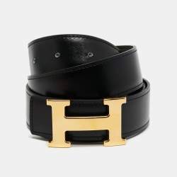 Hermes Noir/Chocolat Chamonix and Swift Leather H Buckle Reversible Belt 90 CM