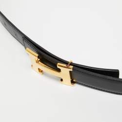 Hermes Noir/Chocolat Chamonix and Swift Leather H Buckle Reversible Belt 90 CM