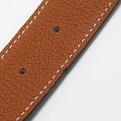 Pre Owned Hermes Black/Gold Togo and Box Leather H Buckle Palladium Finish Reversible Belt 100CM