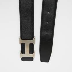 Hermes Noir/Gold Togo Leather Palladium Plated H Au Carre Buckle Reversible  Belt 100CM Hermes