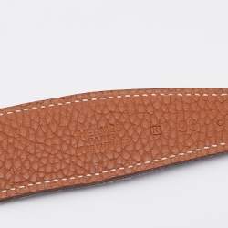 Hermes Black/Gold Box and Togo Leather Palladium Finish H Guilloche Belt 95 CM