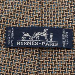 Pre Owned Hermes Brown Patterned Silk Jacquard Tie