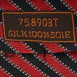 Pre Owned Hermes Red and Blue Diagonal Striped Silk Tie
