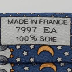 Pre Owned Hermes Blue Night Owl Print Silk Tie
