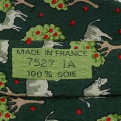 Pre Owned Hermes Vintage Green Animal Print Silk Tie