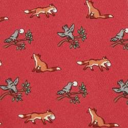 Pre Owned Hermes Red Animal Printed Silk Classic Tie