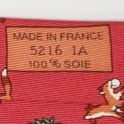 Pre Owned Hermes Red Animal Printed Silk Classic Tie