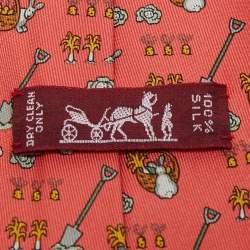 Pre Owned Hermes Saffron Pink Garden Print Silk Classic Tie