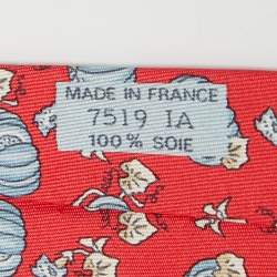 Pre Owned Hermes Vintage Coral Red Pumpkins and Orchids Silk Classic Tie 