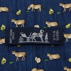 Pre Owned Hermes Blue Sheep Printed Silk Classic Tie