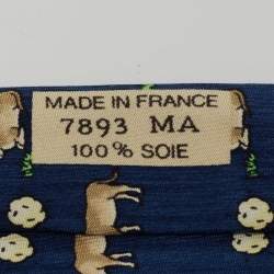 Pre Owned Hermes Blue Sheep Printed Silk Classic Tie