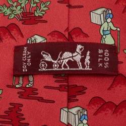 Pre Owned Hermes Pink Printed Silk Classic Tie
