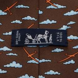 Pre Owned Hermes Brown Cloud Print Silk Classic Tie