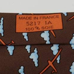 Pre Owned Hermes Brown Cloud Print Silk Classic Tie
