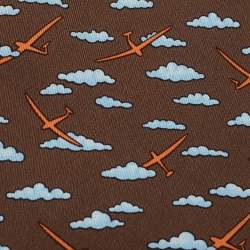 Pre Owned Hermes Brown Cloud Print Silk Classic Tie