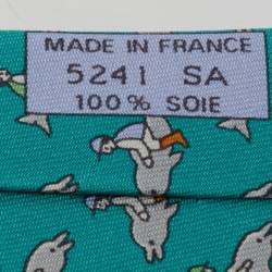 Pre Owned Hermes Teal Blue Dolphin Print Silk Classic Tie