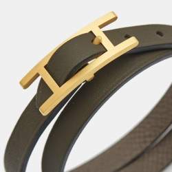 Pre Owned Hermes Behapi Double Tour Leather Gold Tone Bracelet