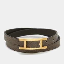 Pre Owned Hermes Behapi Double Tour Leather Gold Tone Bracelet