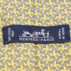 Pre Owned Hermes Yellow H Italique Printed Silk Tie