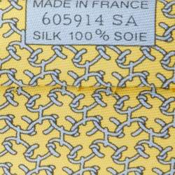 Pre Owned Hermes Yellow H Italique Printed Silk Tie