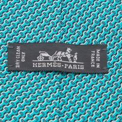Pre Owned Hermes Turquise Green Wrench Printed Silk Tie