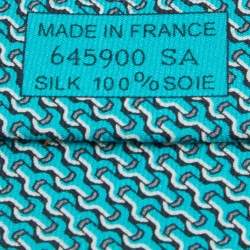 Pre Owned Hermes Turquise Green Wrench Printed Silk Tie