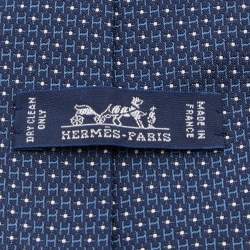 Pre Owned Hermes Navy Blue H Pattern Silk Jacquard Tie