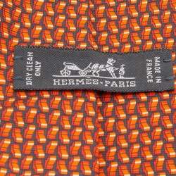Hermès Orange & Black Motif Print Silk Tie