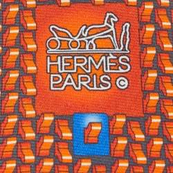 Hermès Orange & Black Motif Print Silk Tie