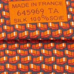 Hermès Orange & Black Motif Print Silk Tie
