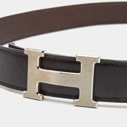 Hermes Black/Chocolat Chamonix and Togo Leather H Reversible Buckle Belt 115CM