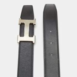 Hermes Black/Chocolat Chamonix and Togo Leather H Reversible Buckle Belt 115CM