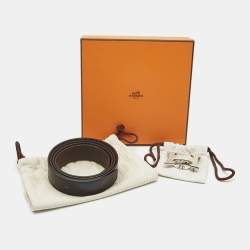 Hermes Black/Chocolat Chamonix and Togo Leather H Reversible Buckle Belt 115CM