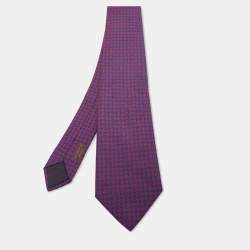 Hermes Blue/Red H Pattern Jacquard Silk Tie