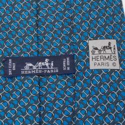 Pre Owned Hermes Blue Chaine d'Ancre Silk Tie