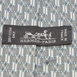 Pre Owned Hermes Grey/Blue Printed Silk Tie